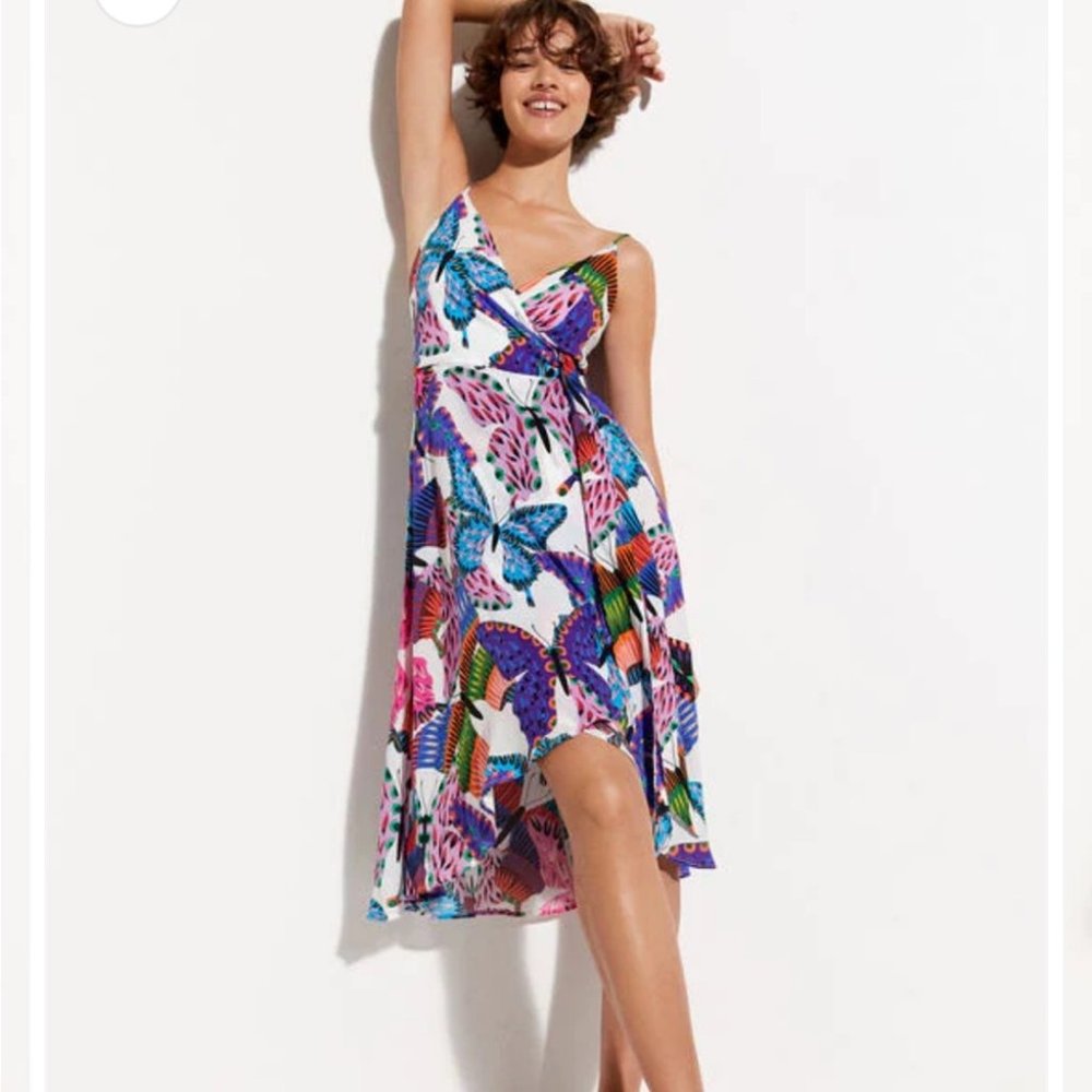 Desigual Spaghetti Strap Alana Butterfly Wrap Dress White NWT